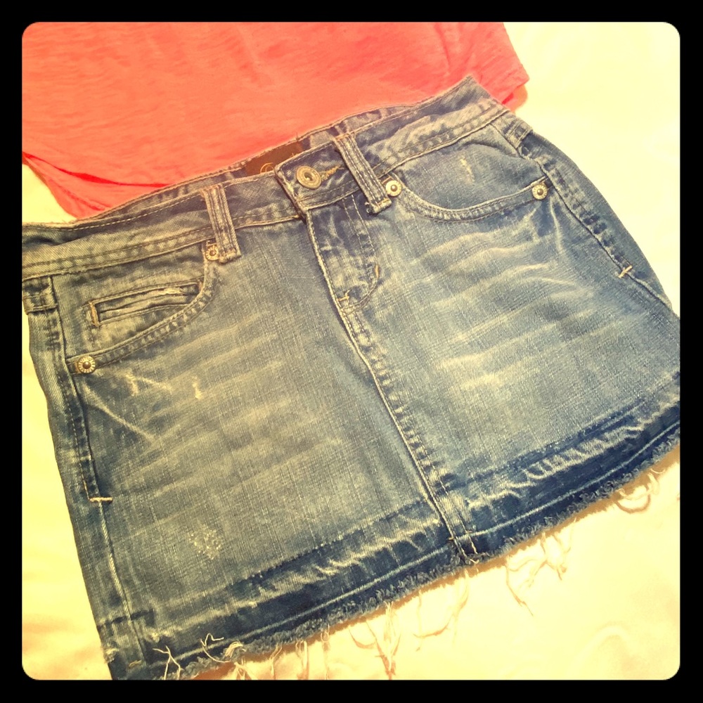 Aeropostale Distressed Raw Hem Denim Skirt
